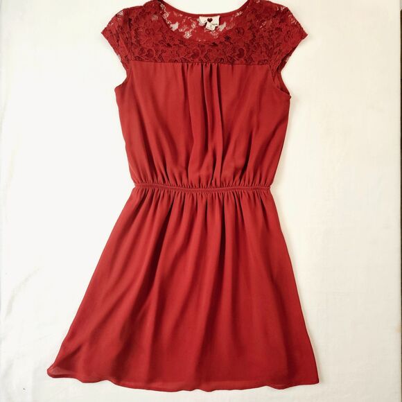 Orange Red Lace Mini Dress ONE CLOTHING Sz SMALL - Picture 3 of 11
